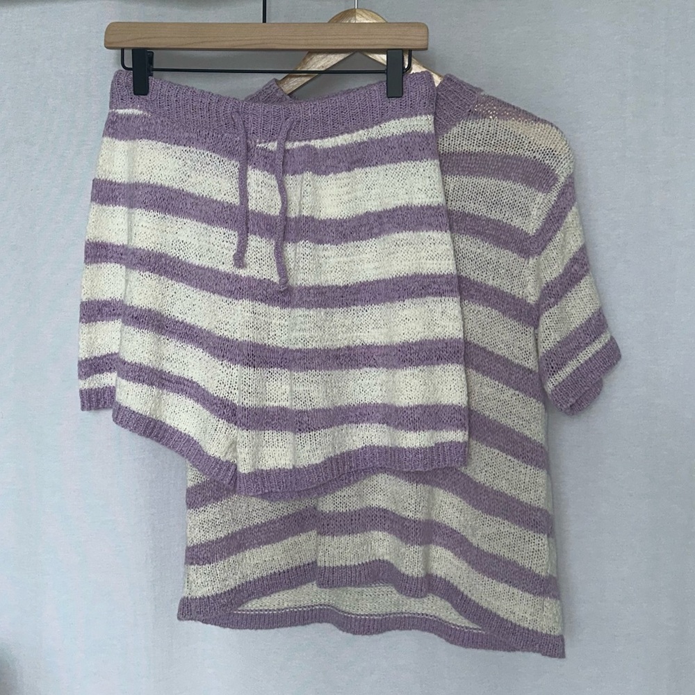 Cotton: On matching set in lilac stripe